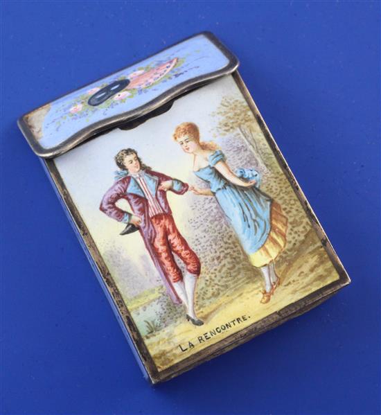A late 19th century French silver and enamel vesta case by Roche et Cie, approx. 2in.